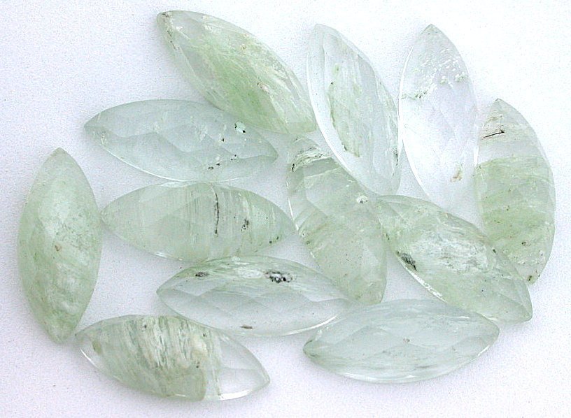 THREE 20x8 Checkerboard Marquise Light Green Swirl Silica Quartz Flat Bottom Gem