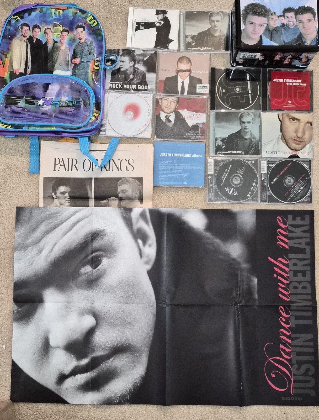 Big Lot NSYNC JT Timberlake Memorabilia CD Magazines Lunchbox Backpack UNO ACVDs