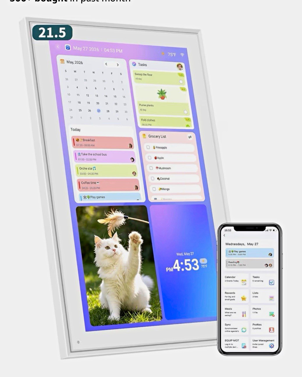 Herncptar Family Calendar 21.5 in Digital Weekly Calendar 2026 Touchscreen White