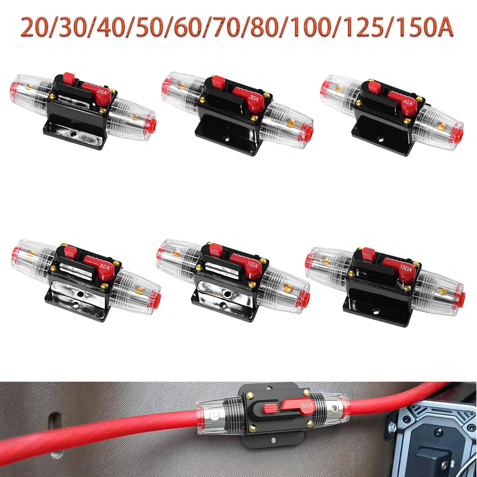 Circuit Breaker 20A-300A Stereo AMP Fuse For Car Audio RV Marine Reset 12V-48V