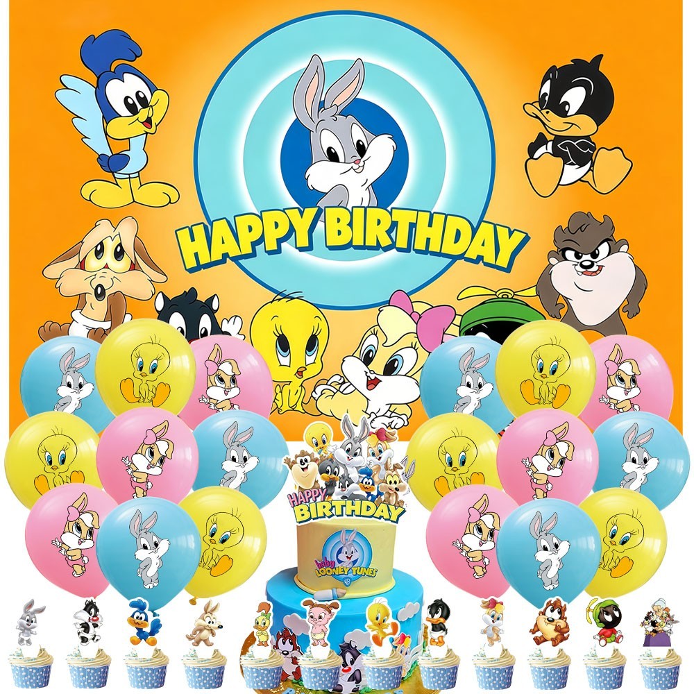 Baby Looney Tune Party Supplies Set Balloons Cake Toppers Banner Birthday Decor