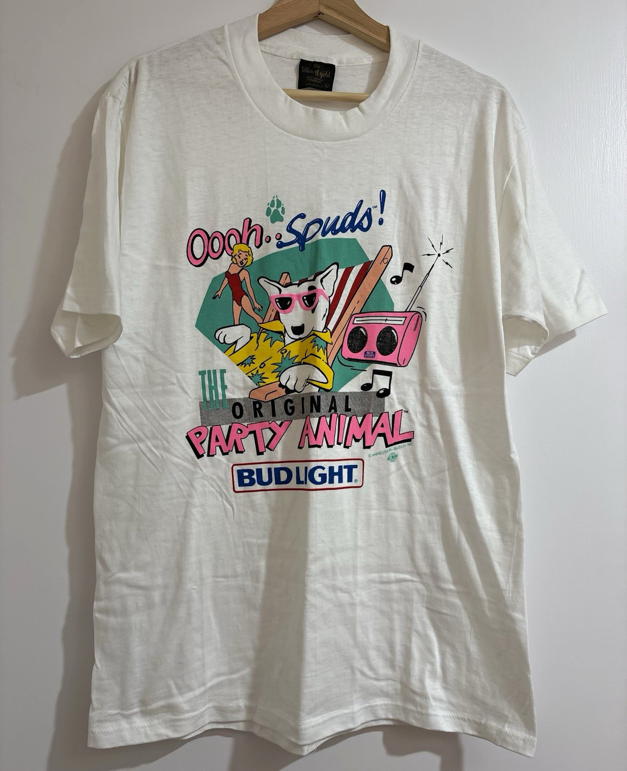 Vintage 1987 Spuds MacKenzie Party Animal Bud Light Shirt L Touch of Gold Vintage 1987 Spuds MacKenzie Party Animal Bud Light Shirt L Touch of Gold
