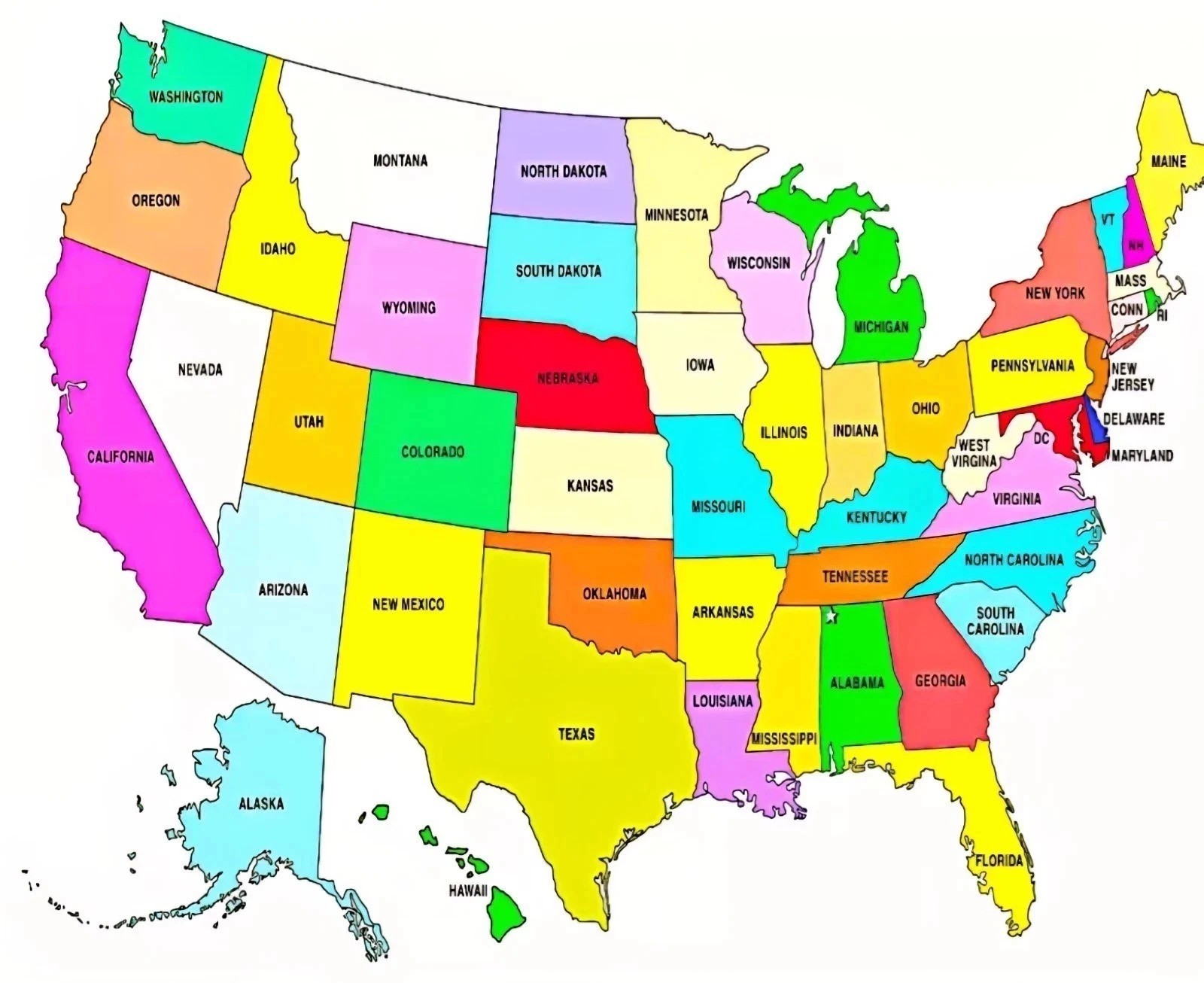 United States Colorful Political Map Educational Poster