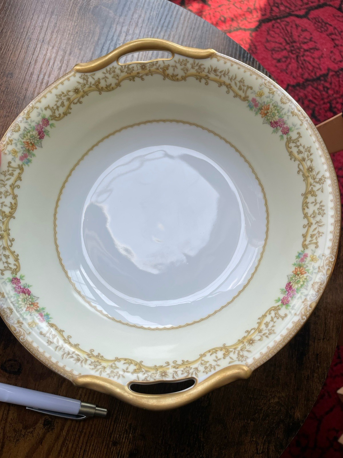 Noritake Elvira 608 M China Handled Round Serving Bowl Japan Gold Floral 1930s