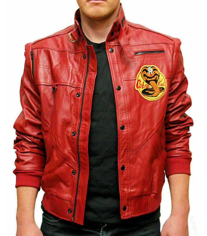 The Karate Kid Johnny Lawrence Cobra Kai Red Leather Jacket Bomber Jacket Coat The Karate Kid Johnny Lawrence Cobra Kai Red Leather Jacket Bomber Jacket Coat