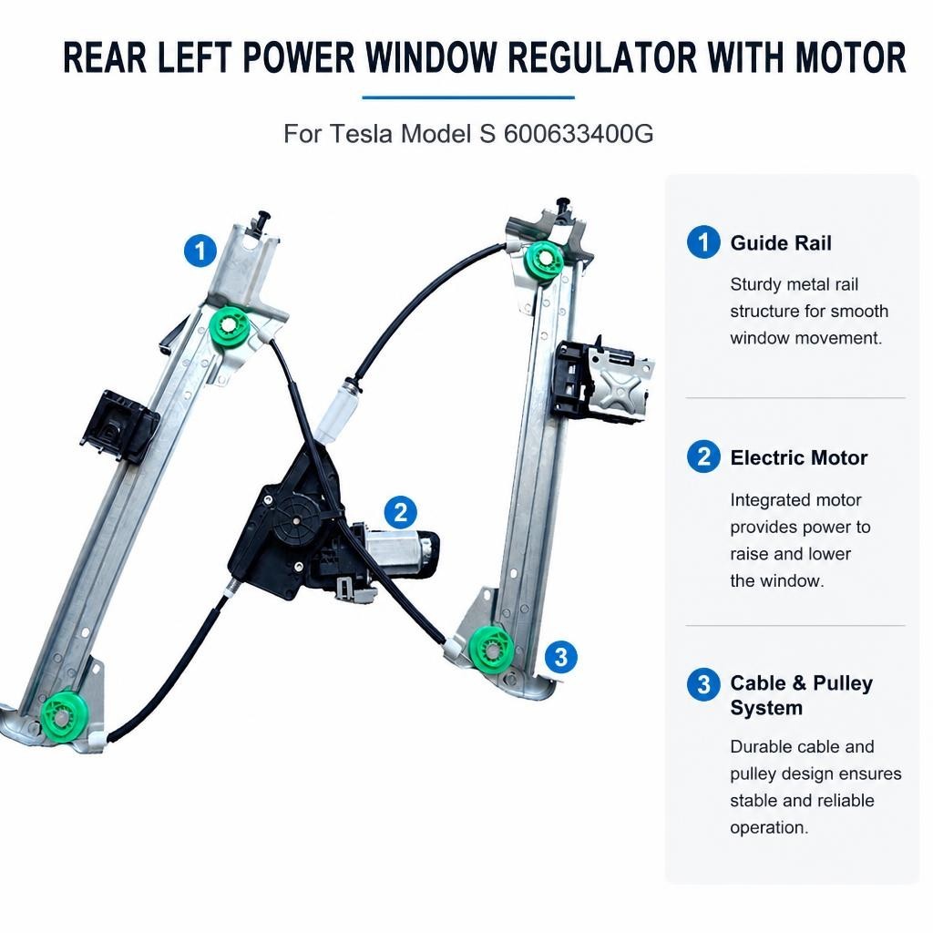 2012-2020 Tesla Model S Rear Left Door Window Regulator & Motor 6006334-00-G 2012-2020 Tesla Model S Rear Left Door Window Regulator & Motor 6006334-00-G