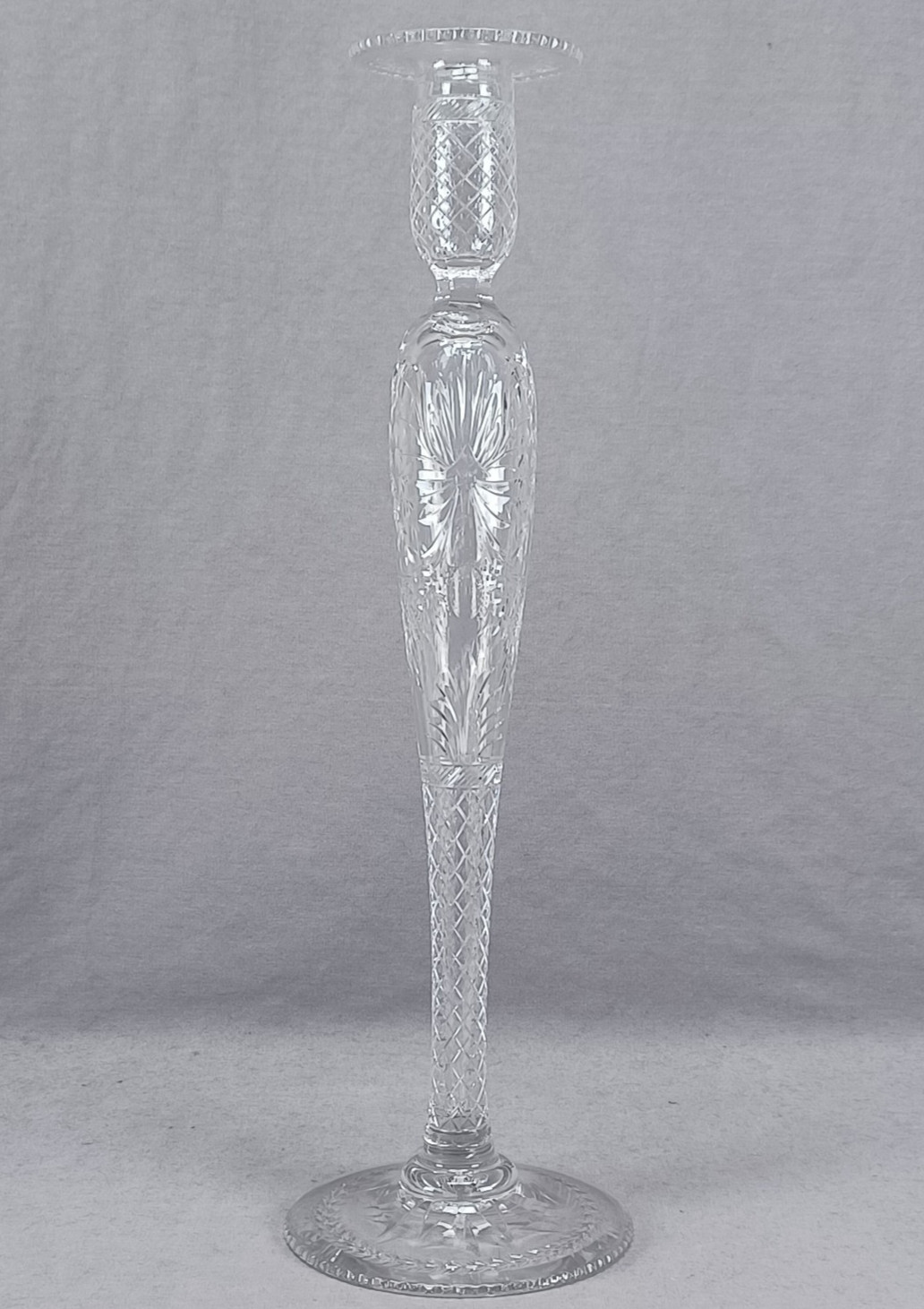 Antique Pairpoint Buckingham Pattern 16 Inch Engraved Cut Glass Candlestick