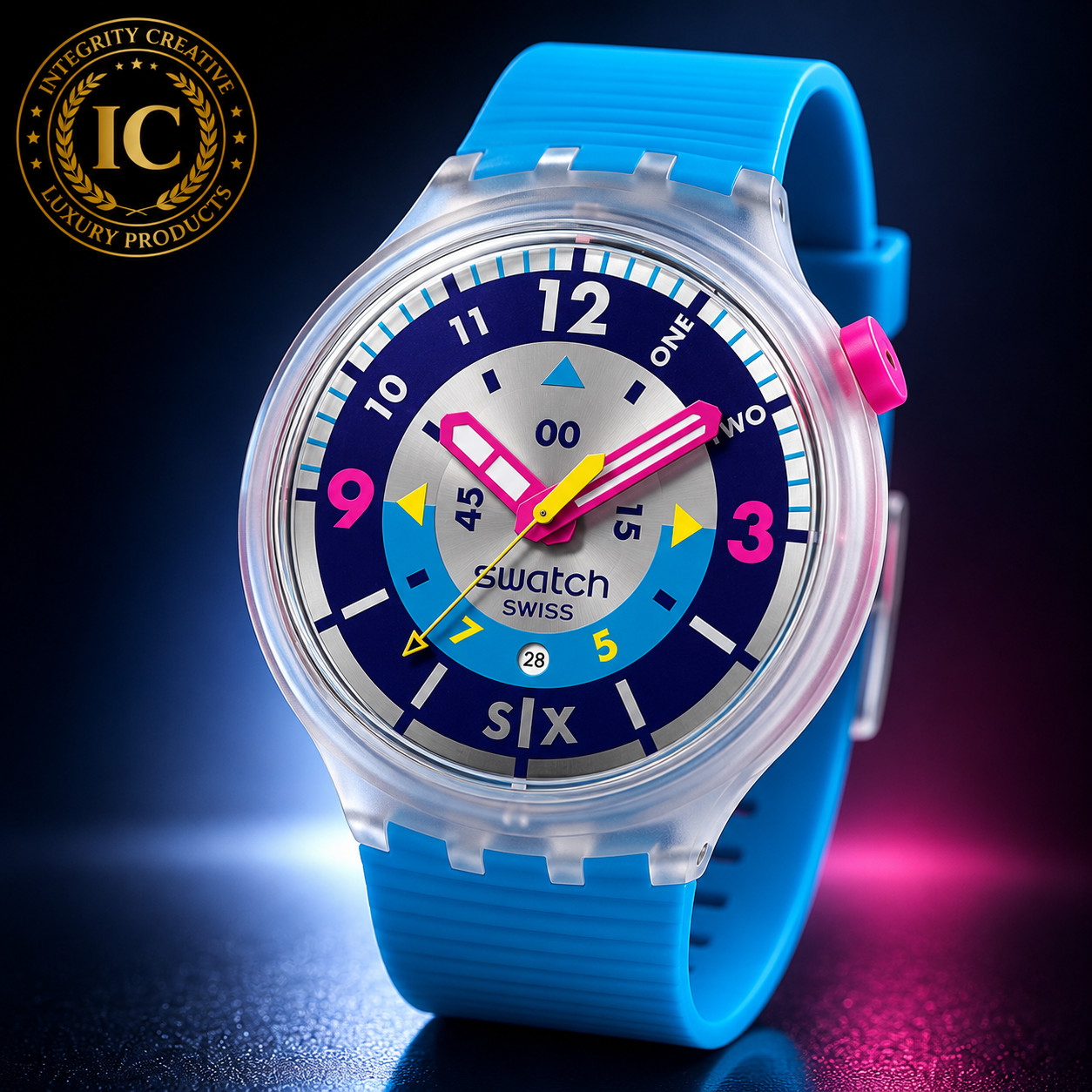 Swatch Big Bold Unisex Watch Casual Plastic Transparent Waterproof Neon Hielo Swatch Big Bold Unisex Watch Casual Plastic Transparent Waterproof Neon Hielo