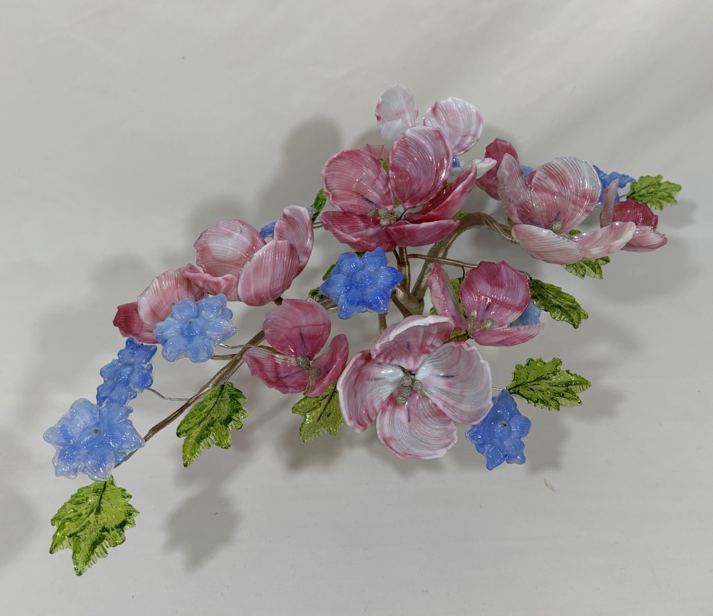 Vintage Venetian Murano or Czech Wired Glass Flower Arrangement Centerpiece