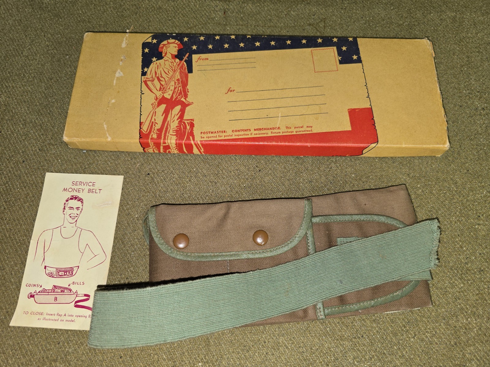 WWI Money Belt with Original Box NAMED SEE DESC