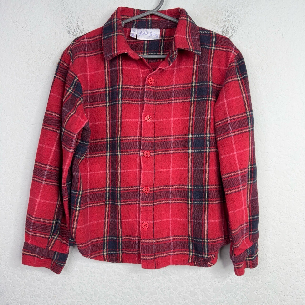 Rachel Riley Shirt Unisex Size 7 Red Long Sleeve Button Plaid Casual School