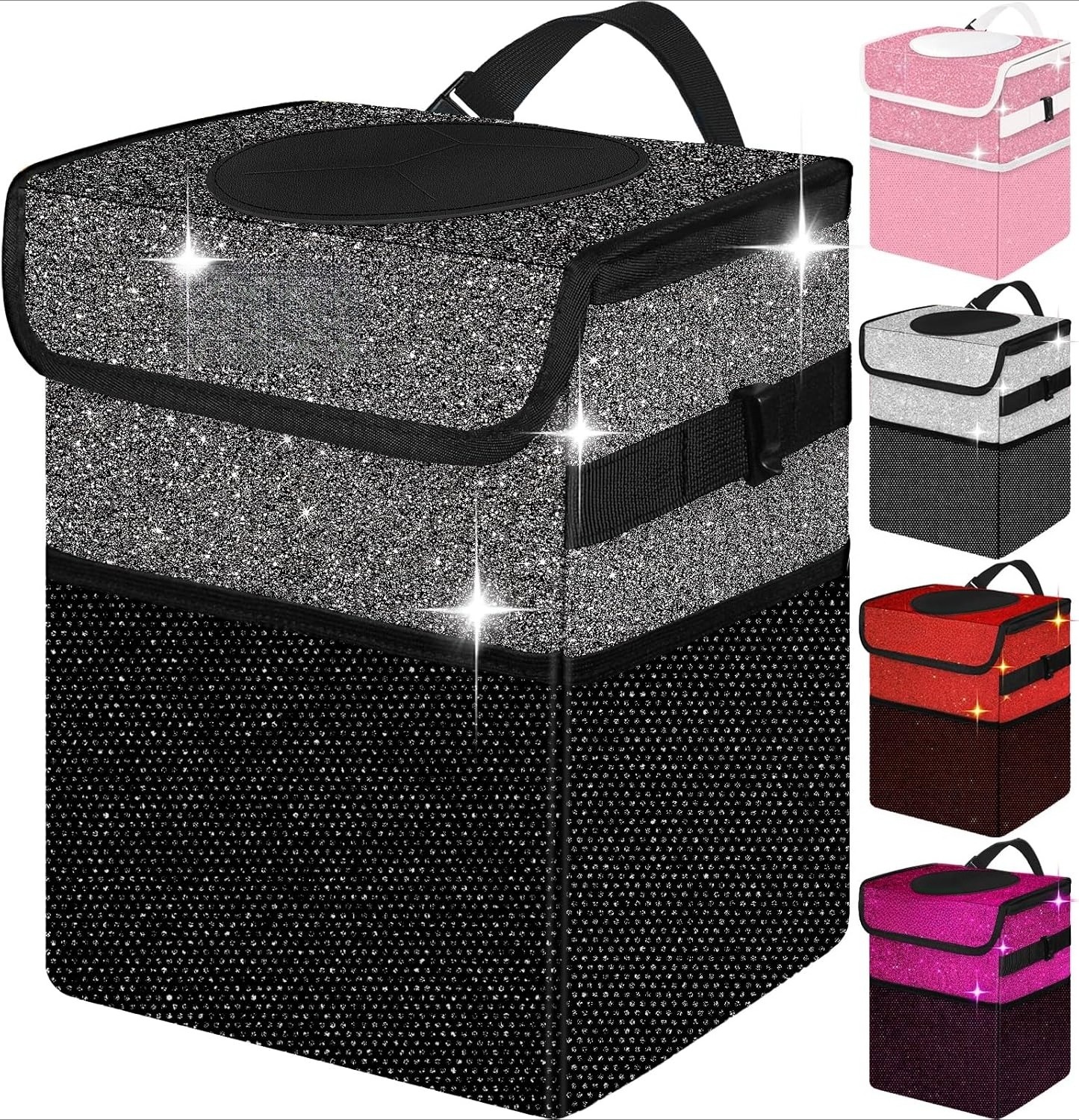 Cute Mini Lidded Car Trash Bags, Black Shiny Style Cute Mini Lidded Car Trash Bags, Black Shiny Style
