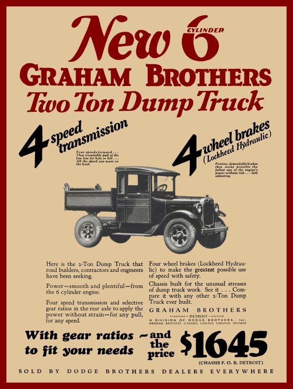 1927 Graham Brothers Trucks of Detroit 2 Tone Dump Truck NEW METAL SIGN: 12x16\