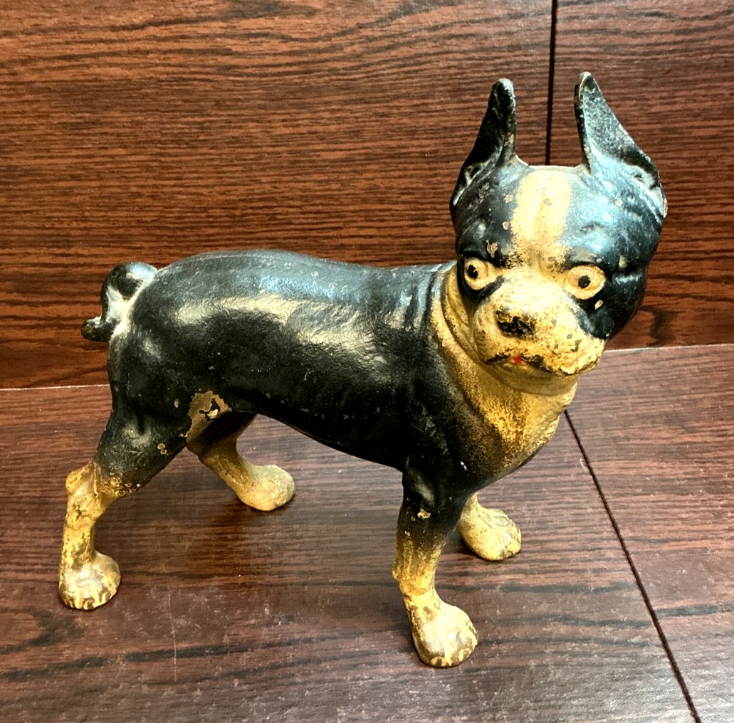 Antique Cast Iron Boston Terrier Doorstop Hubley #331 National #149 Style 8.4 lb