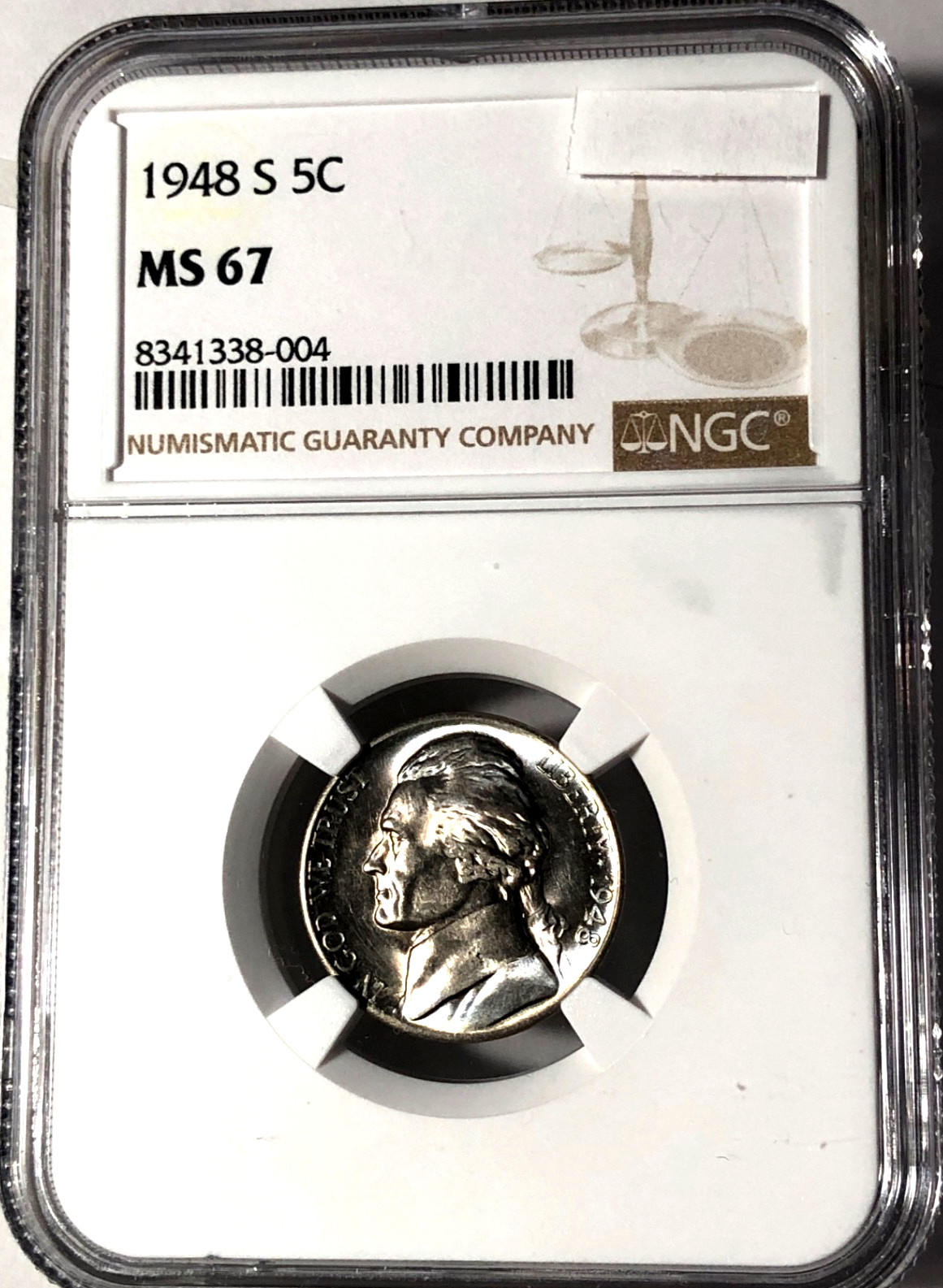 1948-S Jefferson Nickel NGC MS 67 SUPERB GEM ++ UNCIRCULATED EXQUISITE BLUING 1948-S Jefferson Nickel NGC MS 67 SUPERB GEM ++ UNCIRCULATED EXQUISITE BLUING