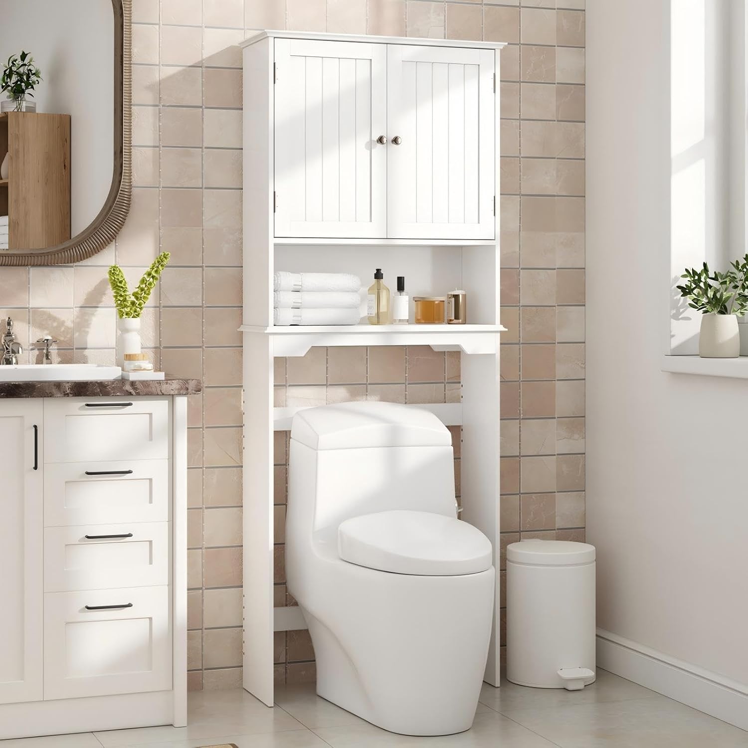 Over the Toilet Storage Cabinet, Bathroom Shelves with Double Doors