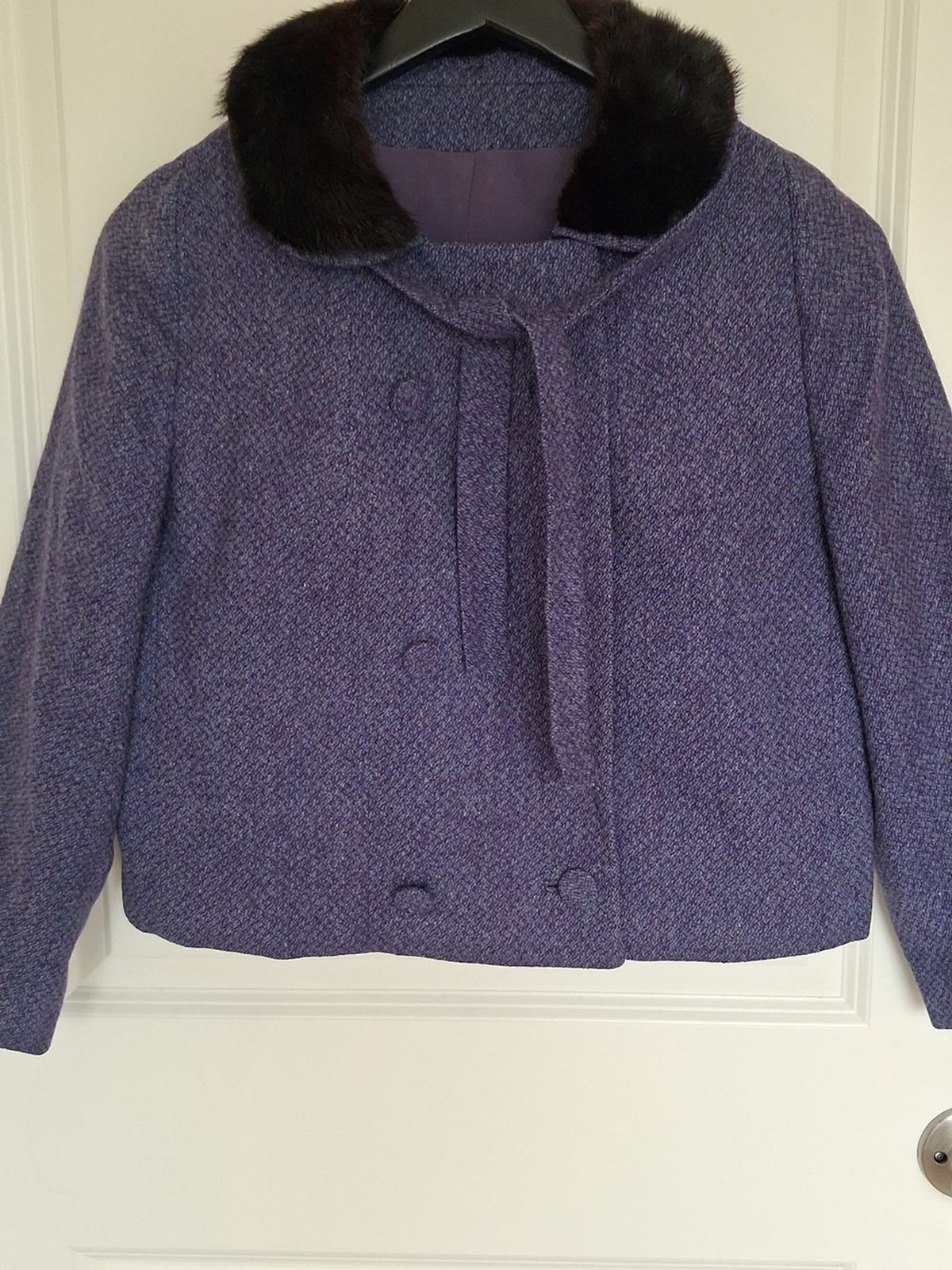 Vintage 50s 60s Roth-Le Cover California Tweed Crop Jacket Mink Collar
