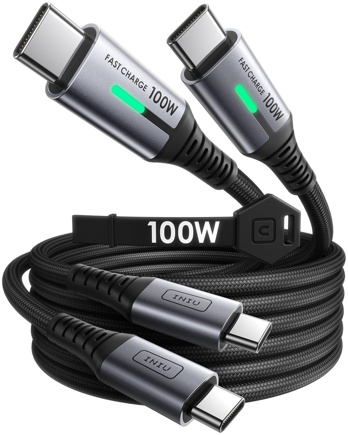 INIU USB C Cable, [6.6ft, 2-Pack] 100W USB C to C Fast Charging Cord, Braided Ty