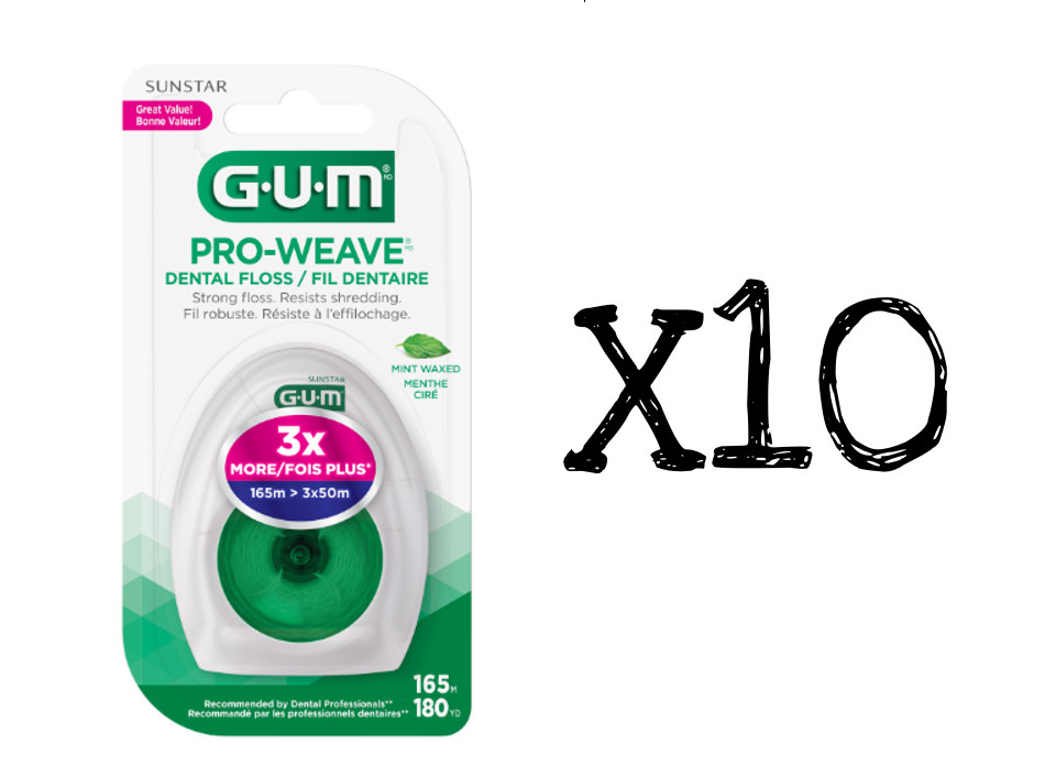 Sunstar GUM ButlerWeave Pro Weave Dental Floss Mint Waxed 165M x10 Canada