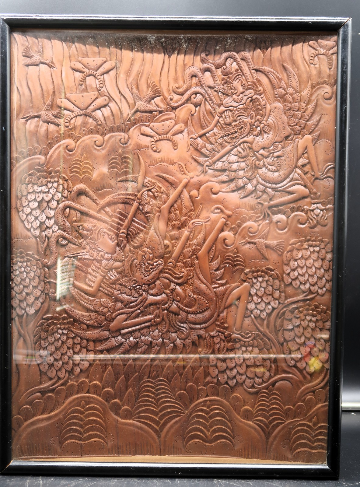 Vtg Balinese Hand Carved Wood Relief Panel Art Ramayana Jatayu Ravana Sculpture Vtg Balinese Hand Carved Wood Relief Panel Art Ramayana Jatayu Ravana Sculpture