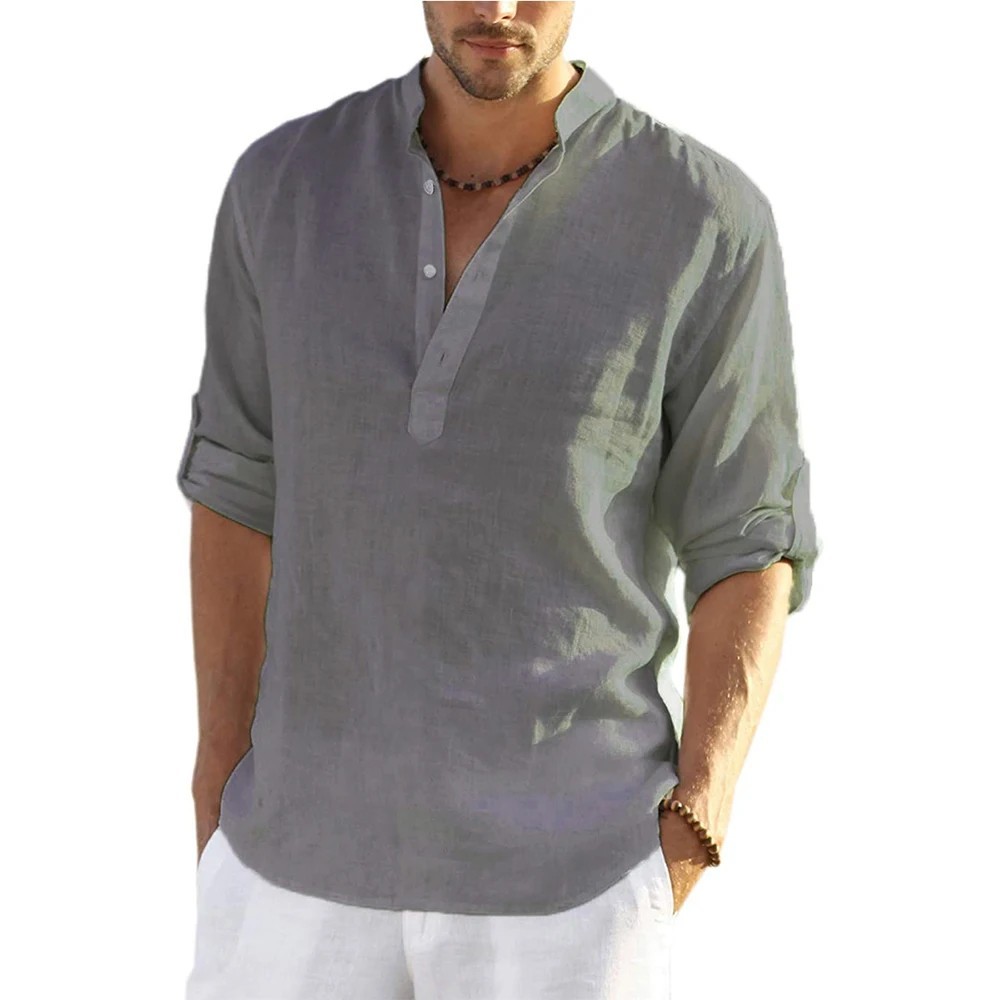 Men's Cotton Linen Henley Long Sleeve Shirt Casual Beach T-shirt Tee Summer Gift Men's Cotton Linen Henley Long Sleeve Shirt Casual Beach T-shirt Tee Summer Gift