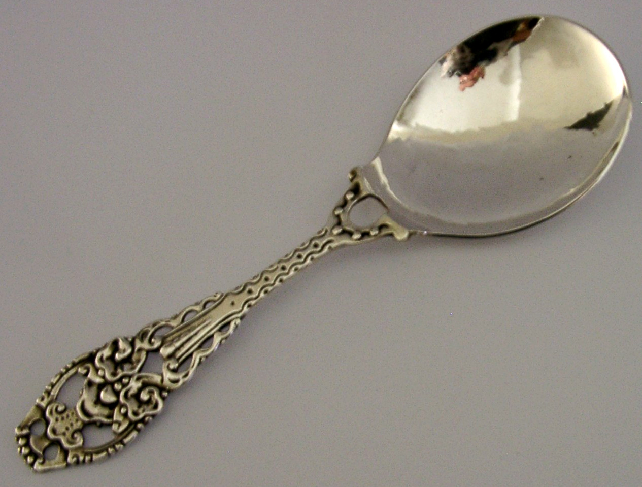 LARGE 80g DAVID ANDERSEN ARTS & CRAFTS SOLID SILVER SERVING SPOON c1900 NORWAY
