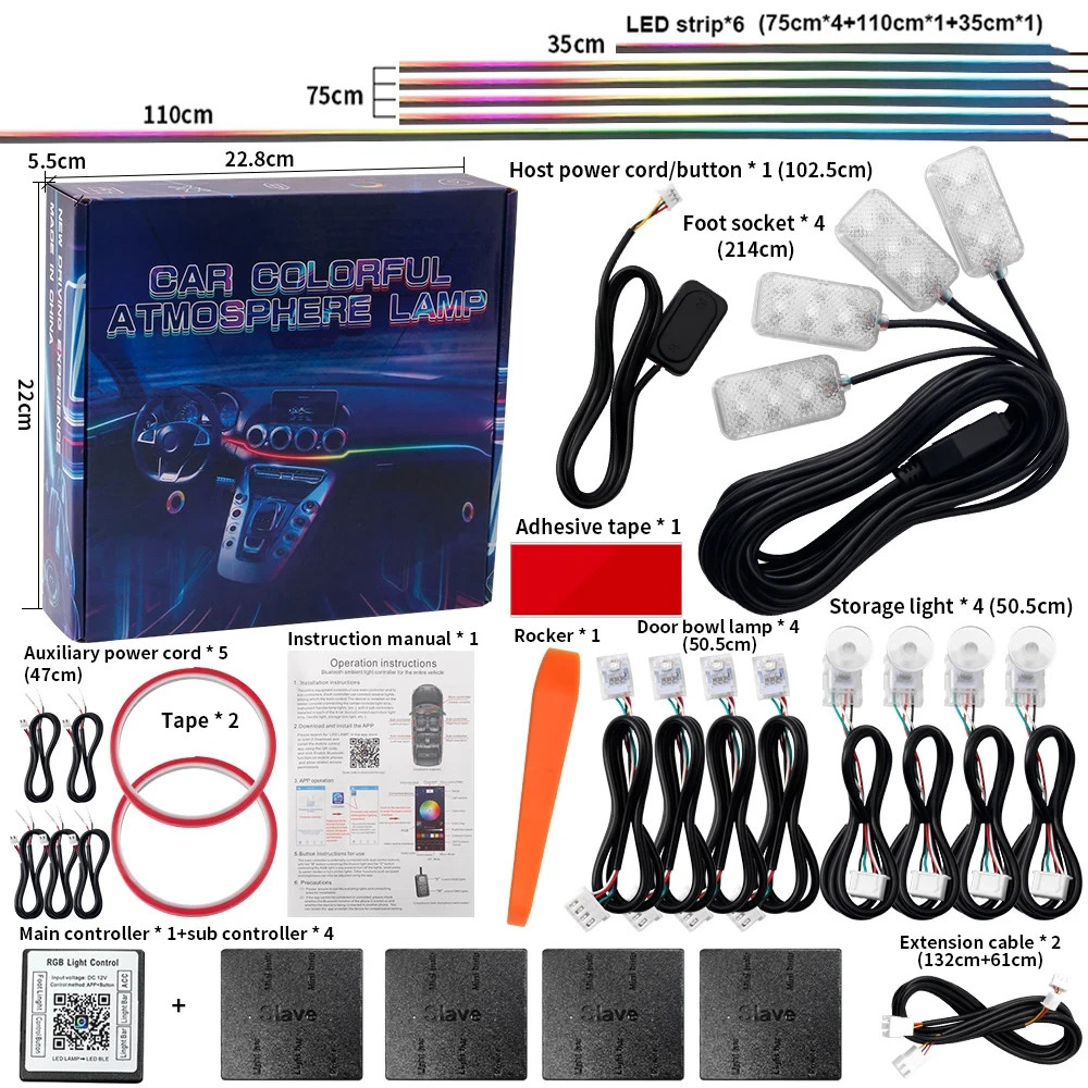 18 in 1 Car Ambient Lights Symphony 64 Colors LED Interior Strips atmosphere kit