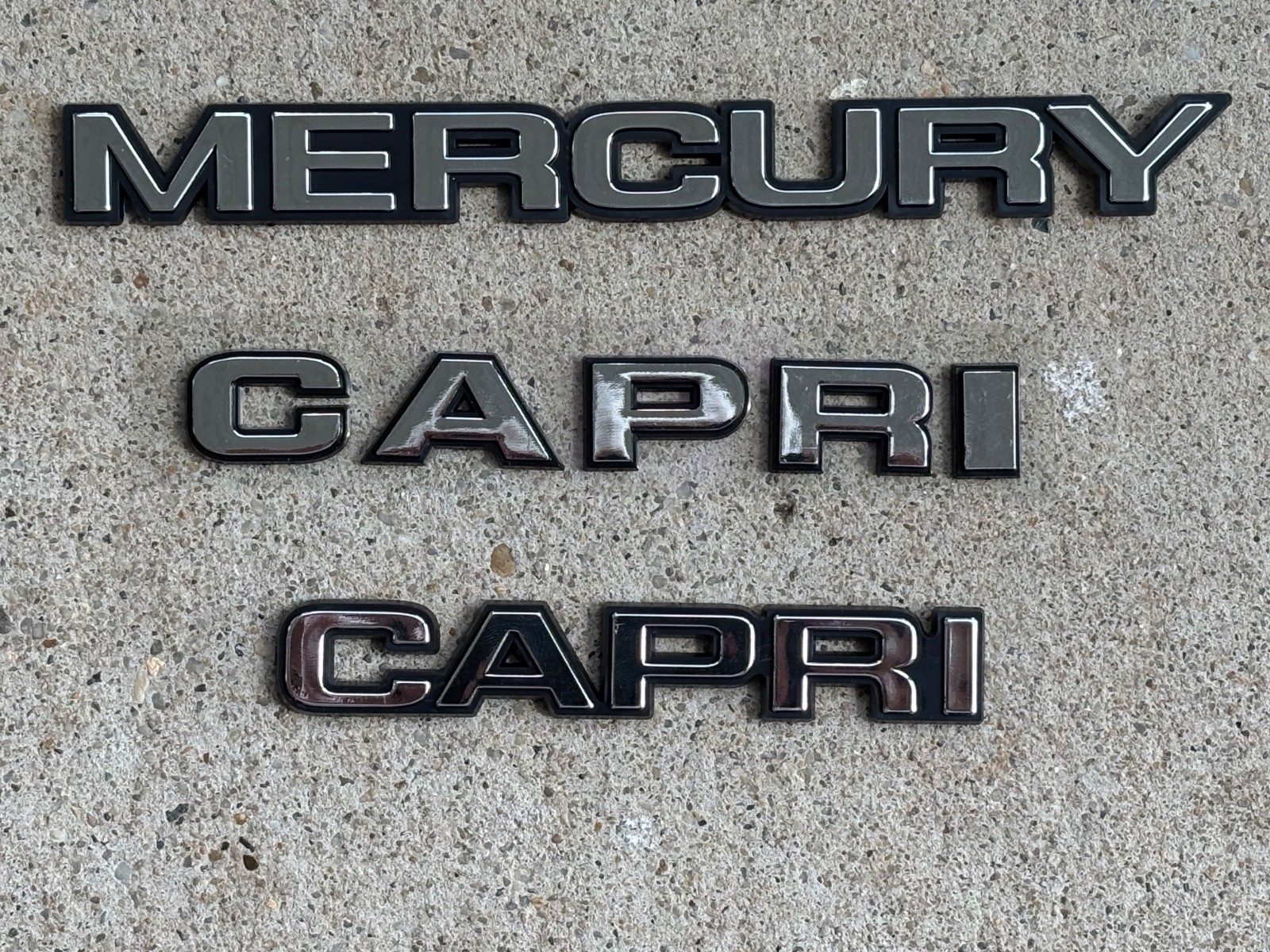 1979-1986 MERCURY CAPRI HOOD LETTER SET & DECKLID EMBLEMS