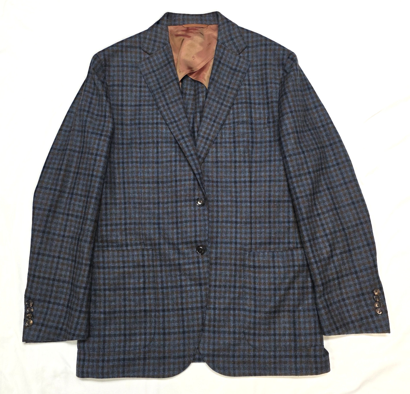 NWOT Luciano Barbera 100% CASHMERE Blazer Men US 42 EU 54 Blue Rust Brown CHECK