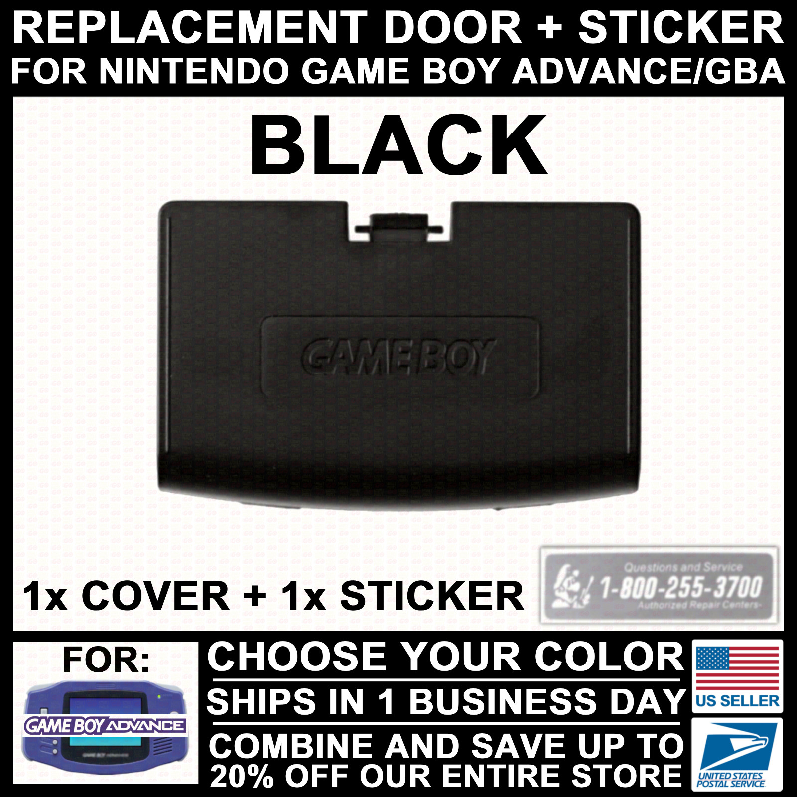 Battery Cover for Nintendo Game Boy Advance GBA Door Black/Glacier/Fuschia/Clear