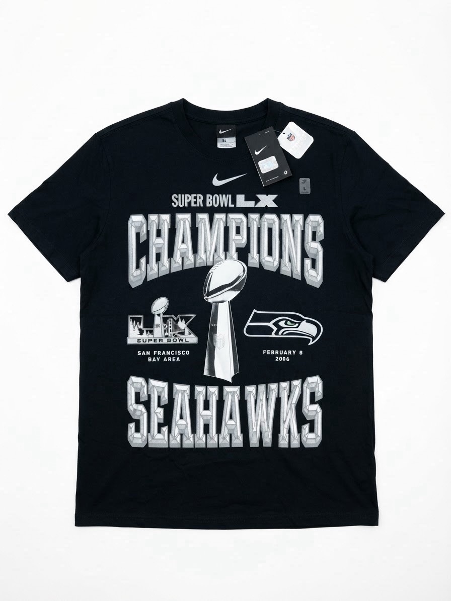 Nike Seattle Seahawks Super Bowl LX Champions 2-Hit T-Shirt Men’s Black New Tags