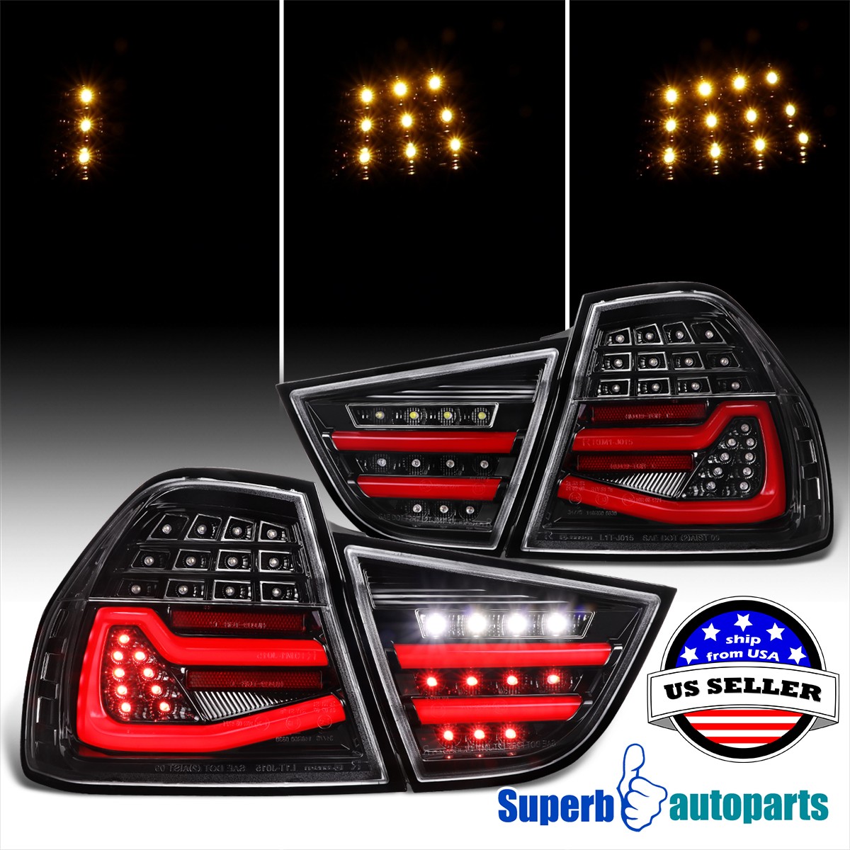 For 2009-2011 BMW E90 3-Series Shiny Black Smoke Full LED Tail lights Sequential For 2009-2011 BMW E90 3-Series Shiny Black Smoke Full LED Tail lights Sequential