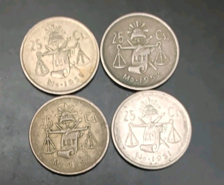 1950, 1951, 1952, 1953 Mexico 25 Centavos Coins #4 1950, 1951, 1952, 1953 Mexico 25 Centavos Coins #4