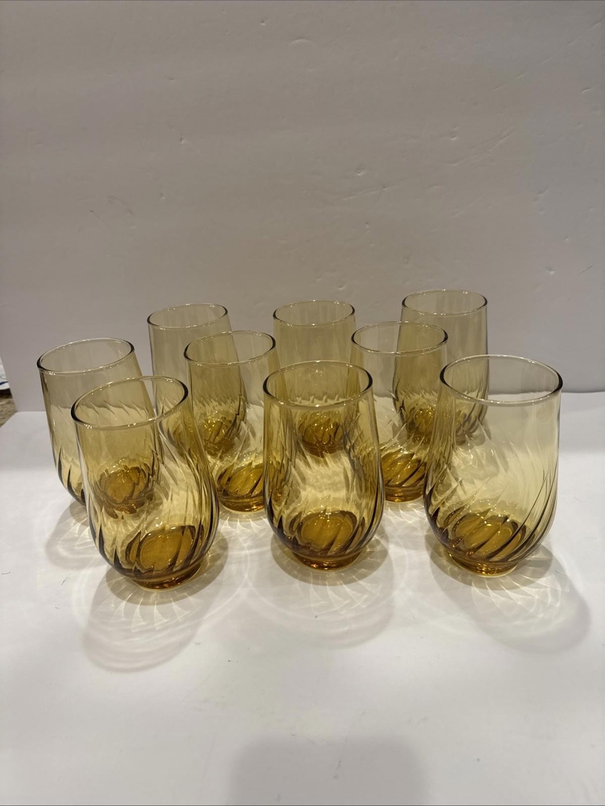 Vintage -Libbey Honey Amber Swirl Drinking Glasses Tumblers 1960s -MCM- Set of 9 Vintage -Libbey Honey Amber Swirl Drinking Glasses Tumblers 1960s -MCM- Set of 9