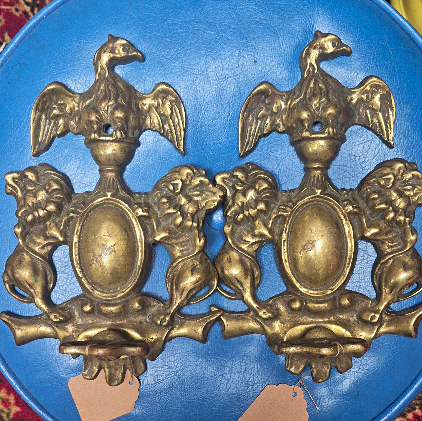 Pair Antique 1800s Brass Eagle & Lion hat or coat hanger Pair Antique 1800s Brass Eagle & Lion hat or coat hanger