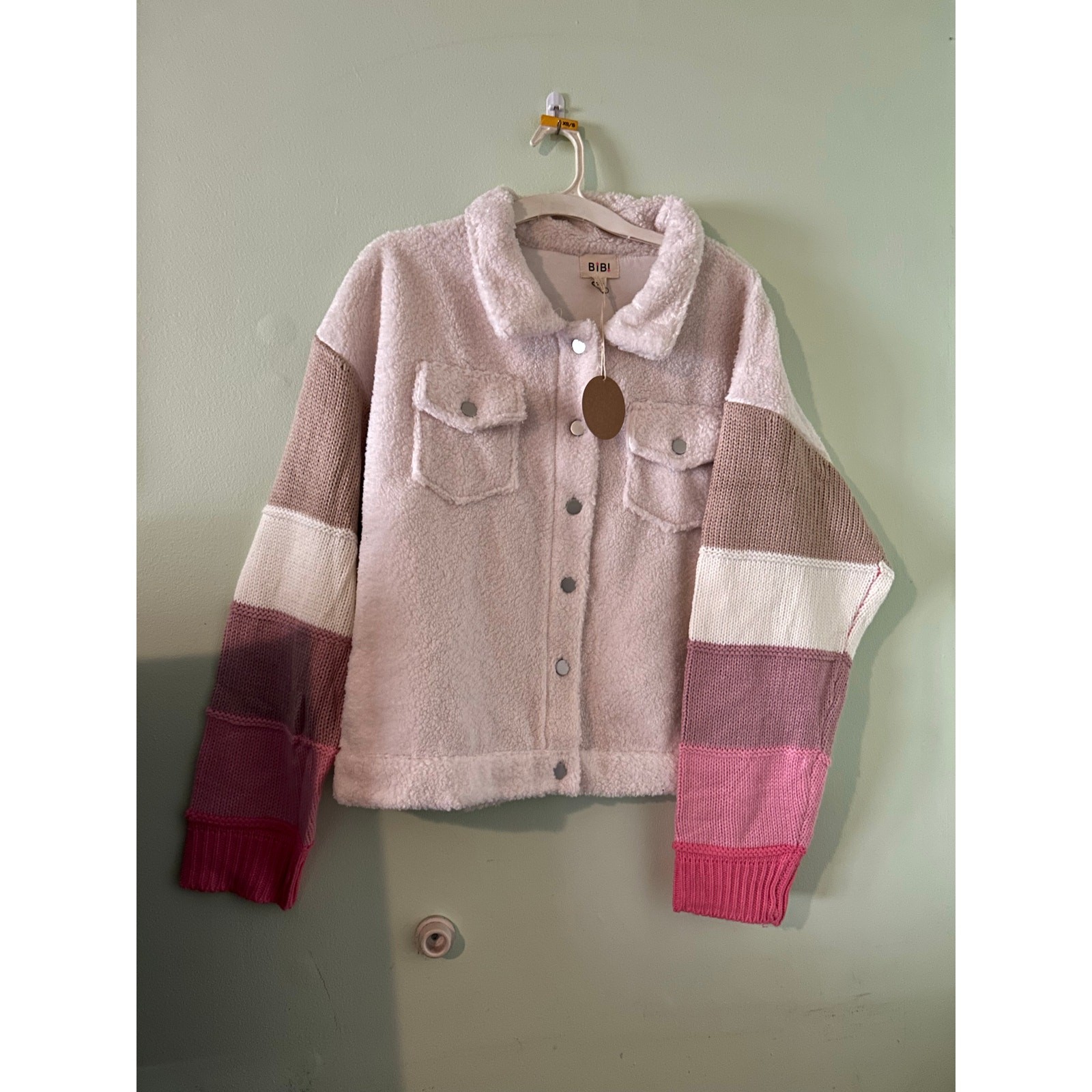 BIBI Women’s Sherpa Fleece Colorblock Jacket – Size XL Fall Casual