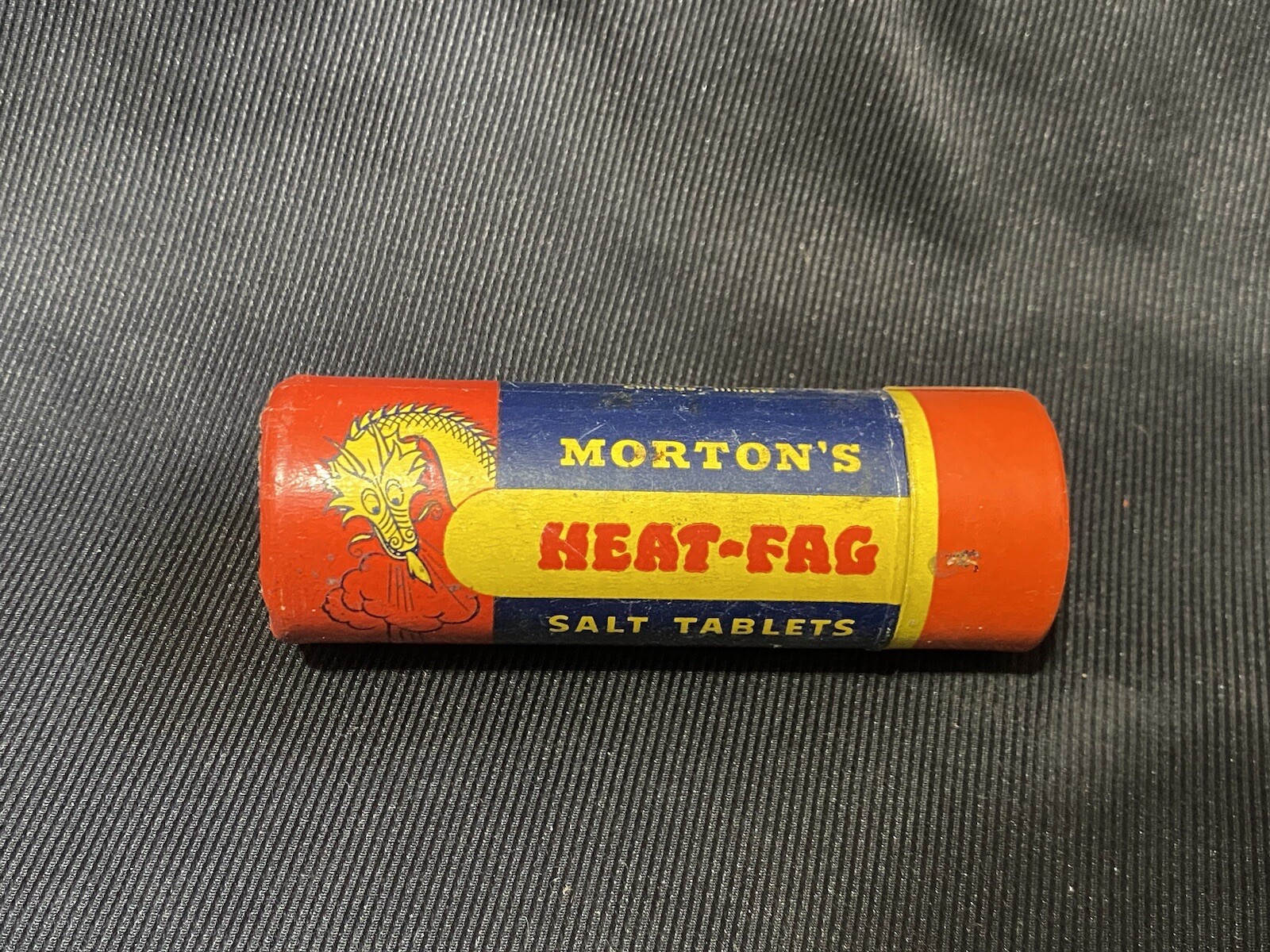 Vtg Morton’s Heat Fag Salt Tablets Dragon Paper Tube Advertising Morton Salt