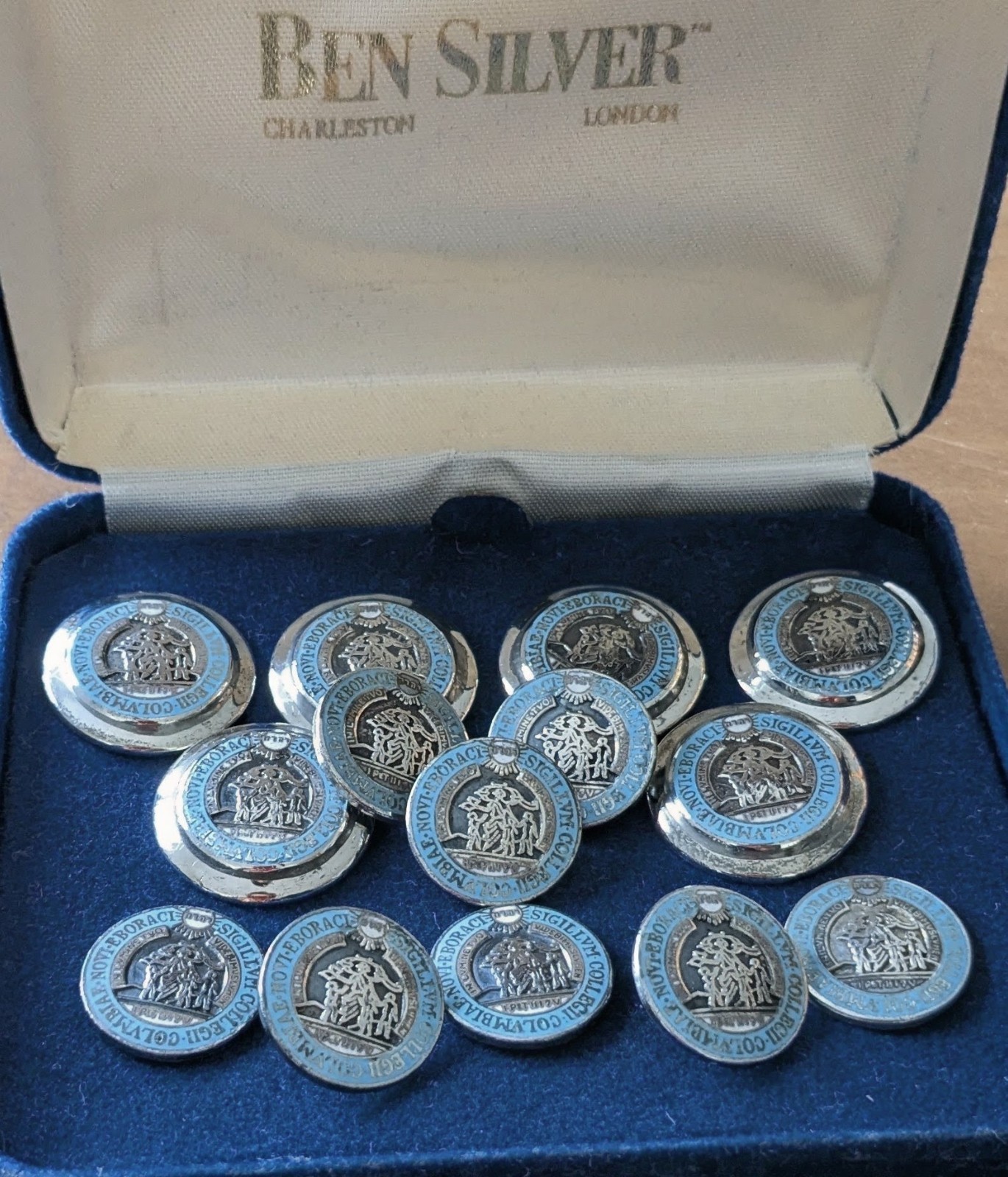 Vintage Ben Silver Sterling Silver Columbia University Custom Blazer Button Set
