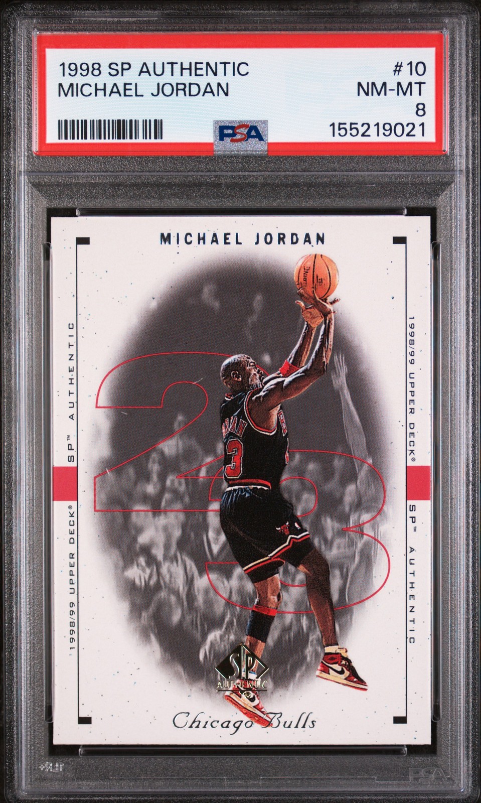 1998 Sp Authentic #10 Michael Jordan PSA 8 Bulls HOF NBA Basketball Card 1998 Sp Authentic #10 Michael Jordan PSA 8 Bulls HOF NBA Basketball Card
