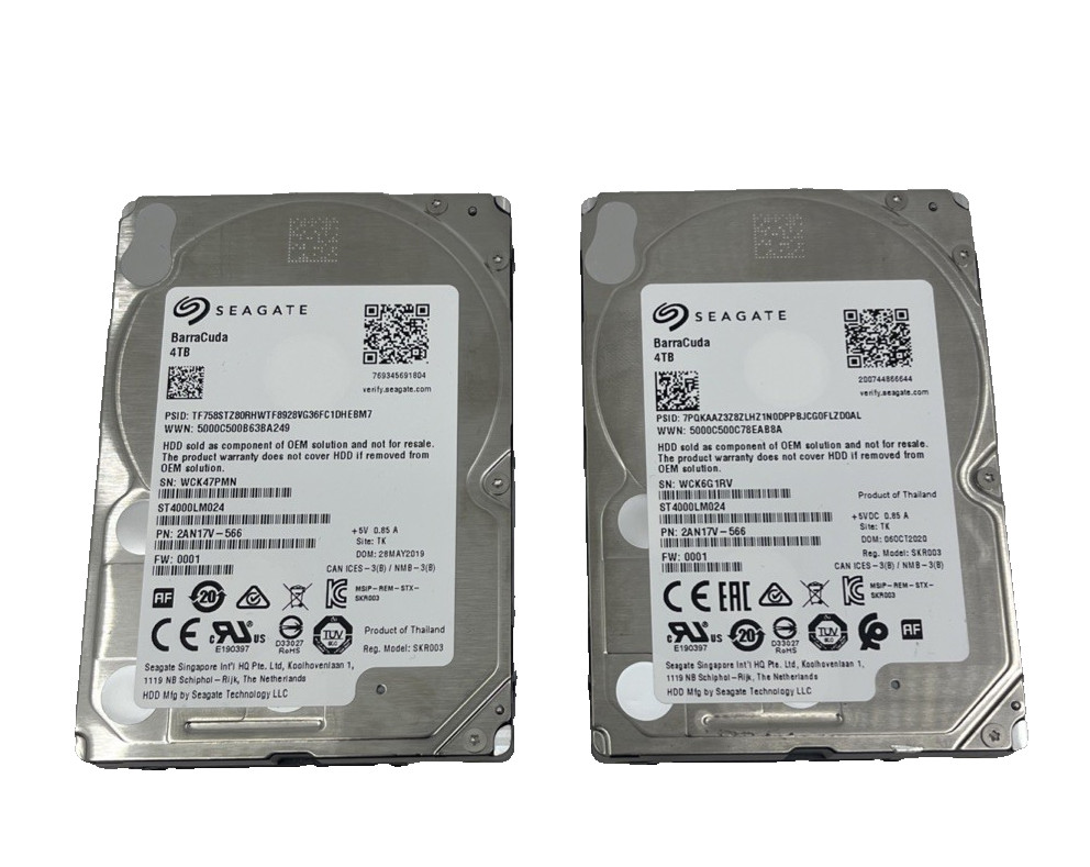 Lot of 2 Seagate Barracuda 4TB ST4000LM024 2.5 Lot of 2 Seagate Barracuda 4TB ST4000LM024 2.5
