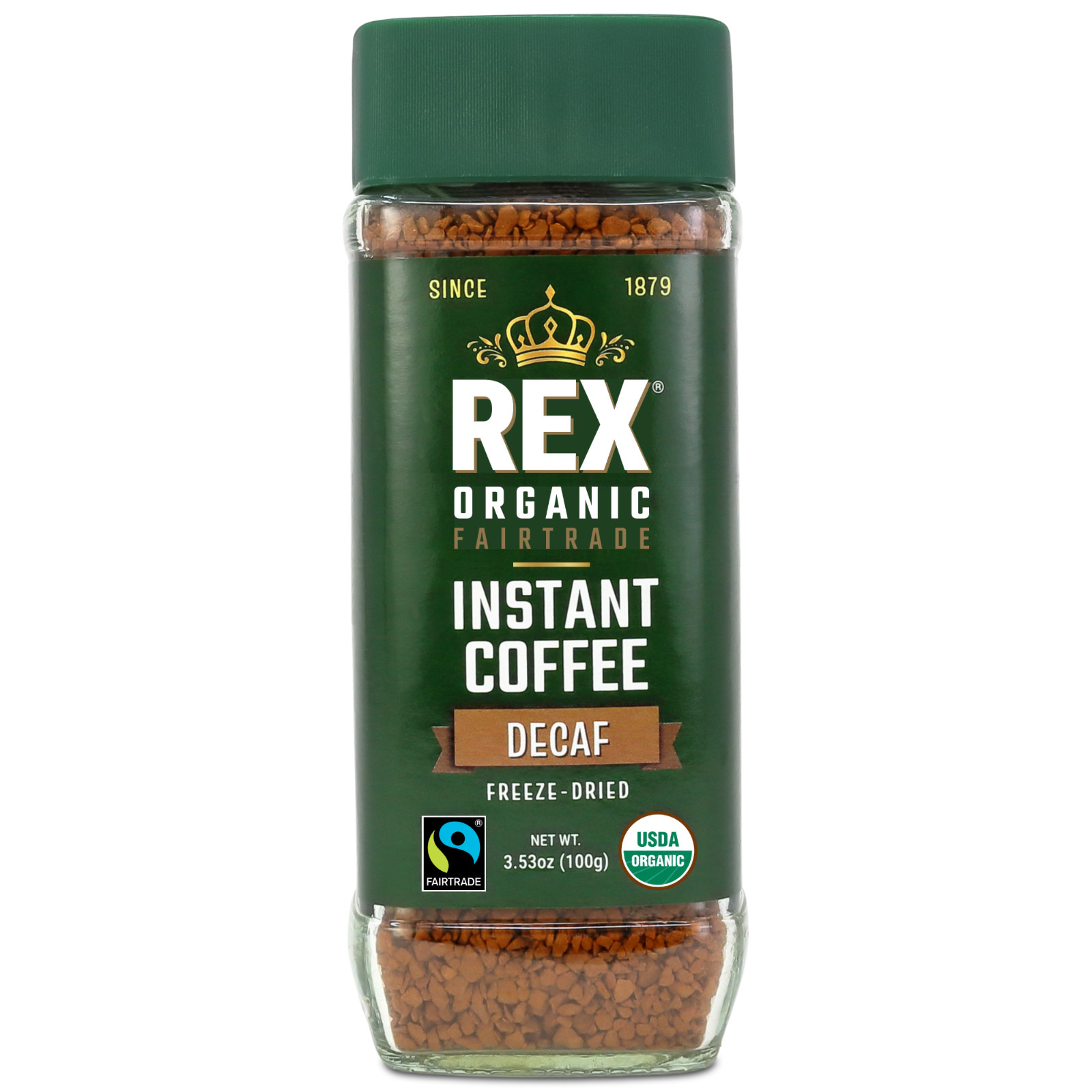 Rex Coffee Organic Fairtrade Natural Decaf Freeze-Dried Instant Arabica 3.53 oz Rex Coffee Organic Fairtrade Natural Decaf Freeze-Dried Instant Arabica 3.53 oz