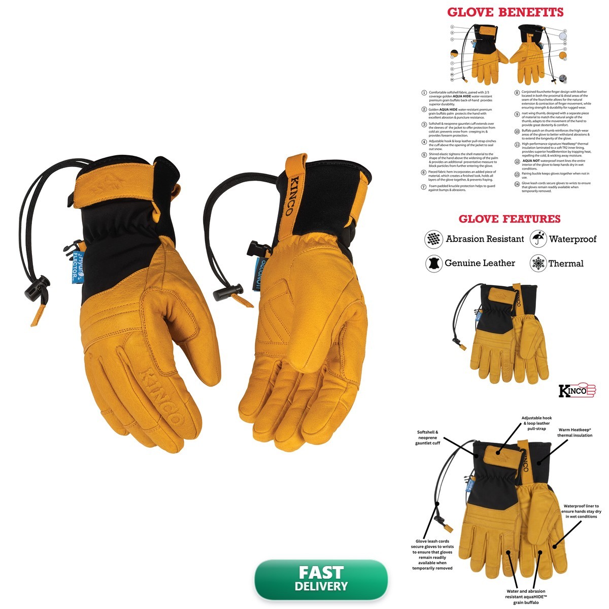 Kinco, 9088HKP-M, Premium Ski Gloves (neoprene Cuff, Medium) Kinco, 9088HKP-M, Premium Ski Gloves (neoprene Cuff, Medium)
