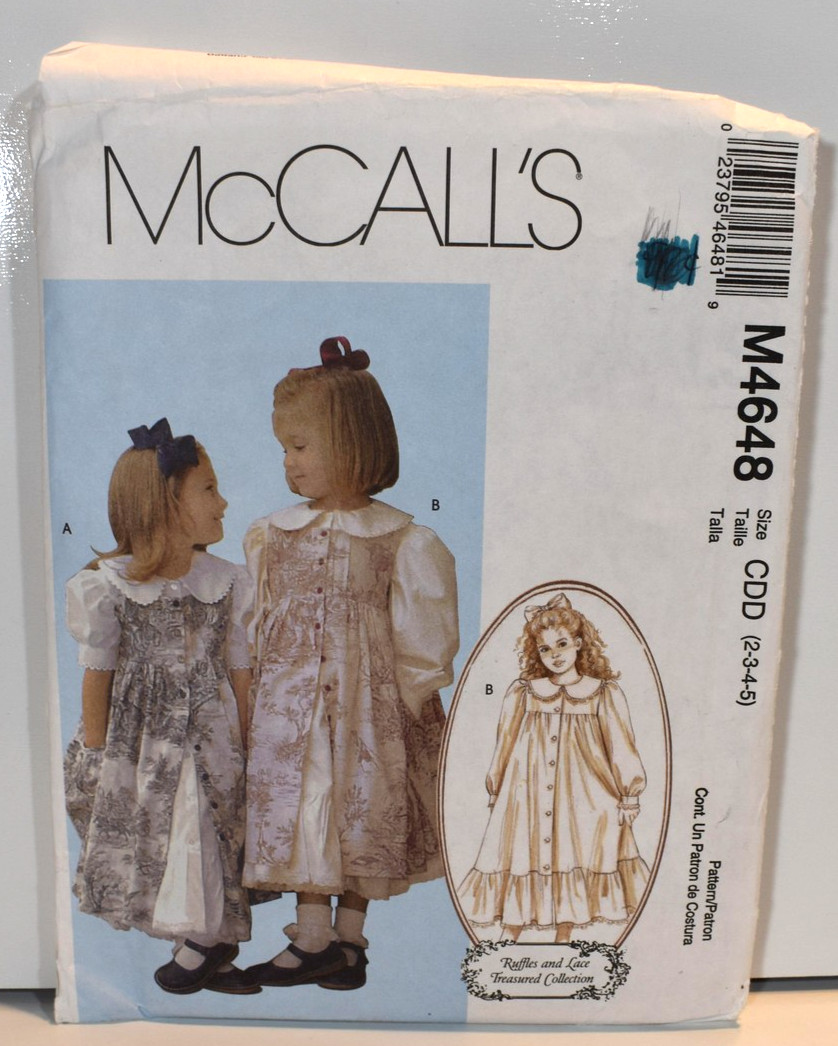 McCalls M4648 Girls Dress Pattern CDD 2 3 4 5 Ruffles Lace Long Sleeve McCalls M4648 Girls Dress Pattern CDD 2 3 4 5 Ruffles Lace Long Sleeve
