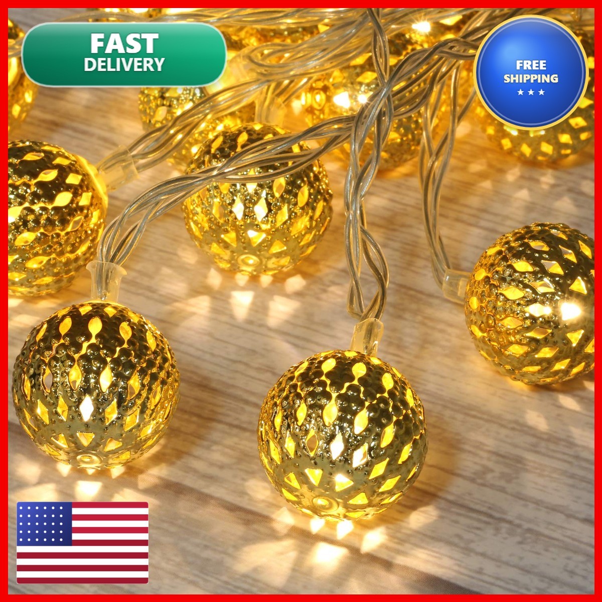 Betus 10Ft 20 LED Moroccan Globe LED Fairy String Lights - Battery Powered Betus 10Ft 20 LED Moroccan Globe LED Fairy String Lights - Battery Powered