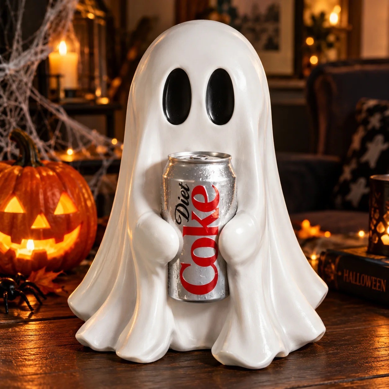 New COCA-COLA Ghost Figurine Holding Diet Coke Can Halloween No drinks