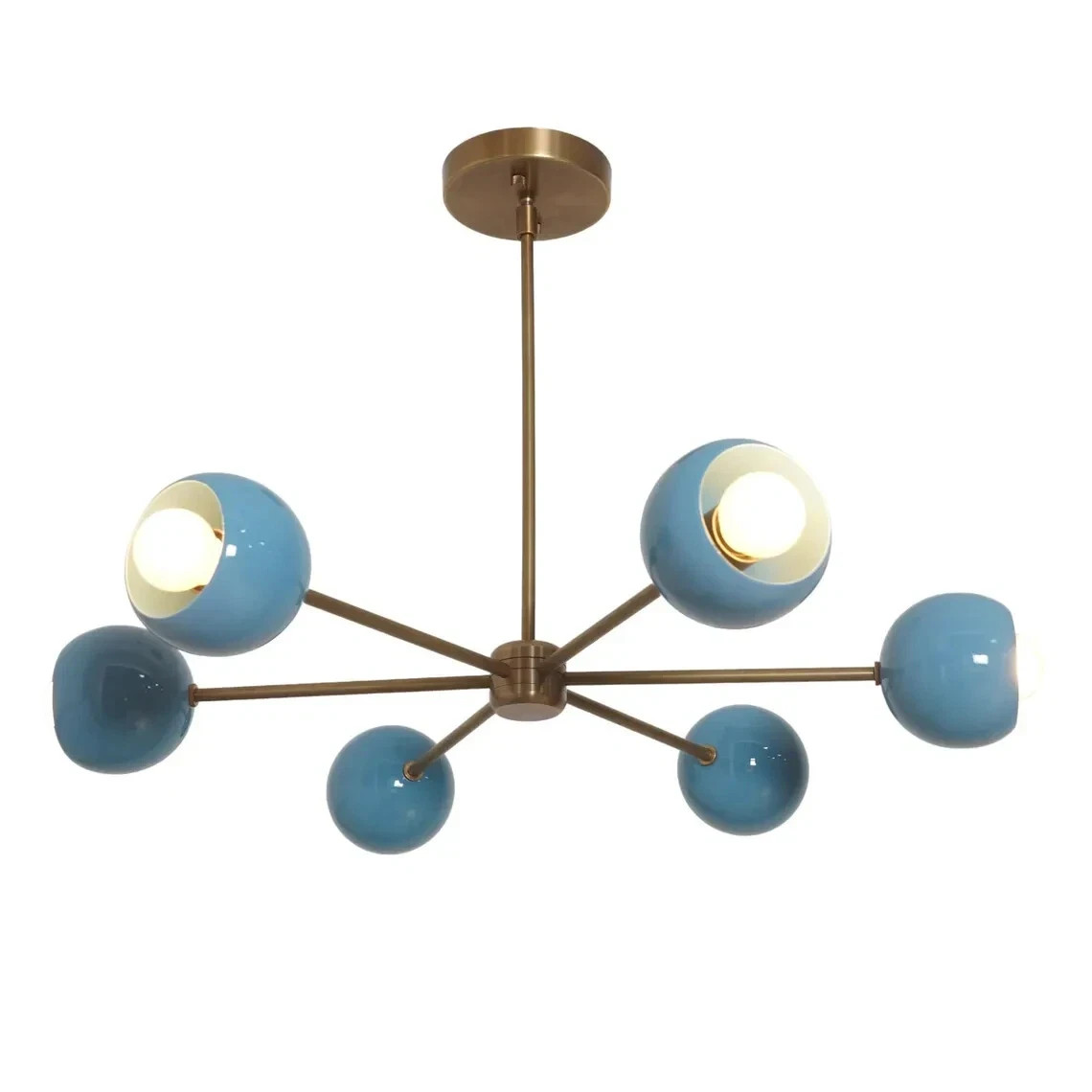 6-Light Brass Sputnik Chandelier Handmade Eyeball Shade Ceiling Light Mid Centur