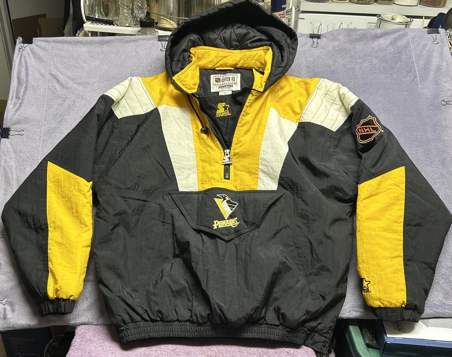 Vintage 90s Starter NHL Center Ice Pittsburgh Penguins Pullover Jacket Sz L As