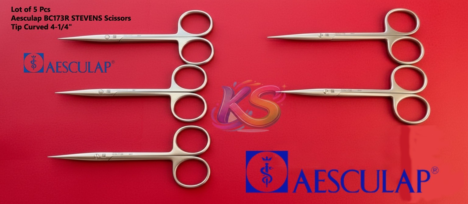 Lot of 5 Pcs Aesculap BC173R STEVENS Scissors tip Curved 4-1/4