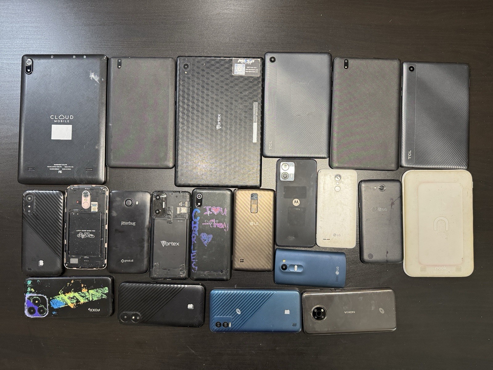 21pc Mixed Phones Tablets LG TCL Vortex Nokia Parts Repair Lot