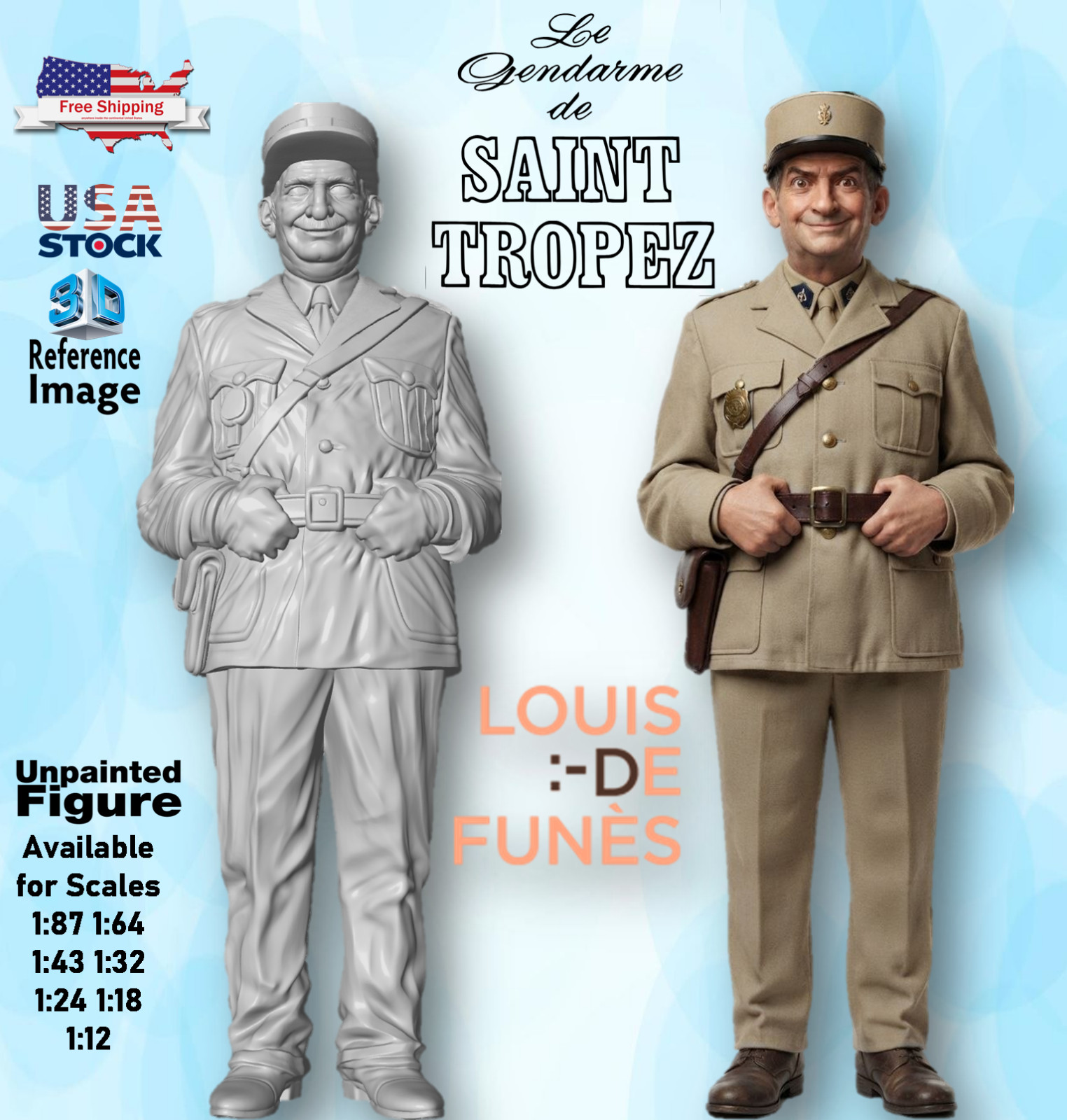 Louis De Funes Saint Tropez UNPAINTED Figure 1/87 1/64 1/43 1/32 1/24 1/18 1/12